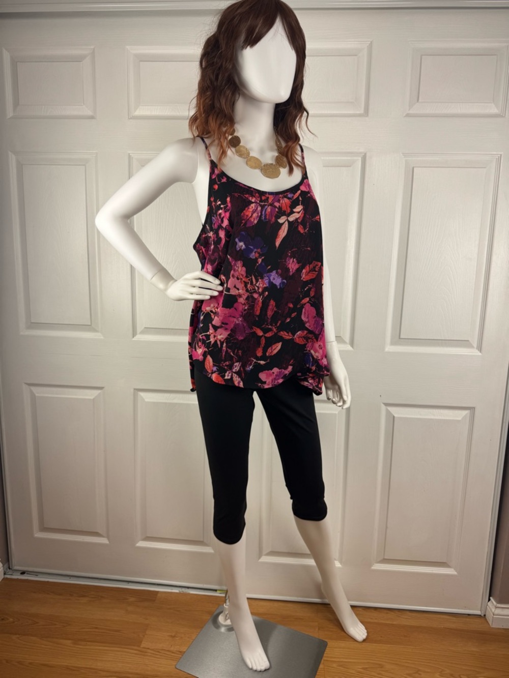 Apt. 9 Black Tank Top with Pink & Purple Floral Print